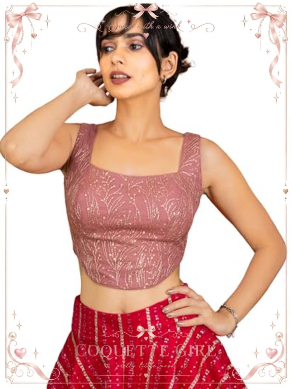 Hand Embroidered Sequin Corset Saree Blouse Sleeveless Square Neck